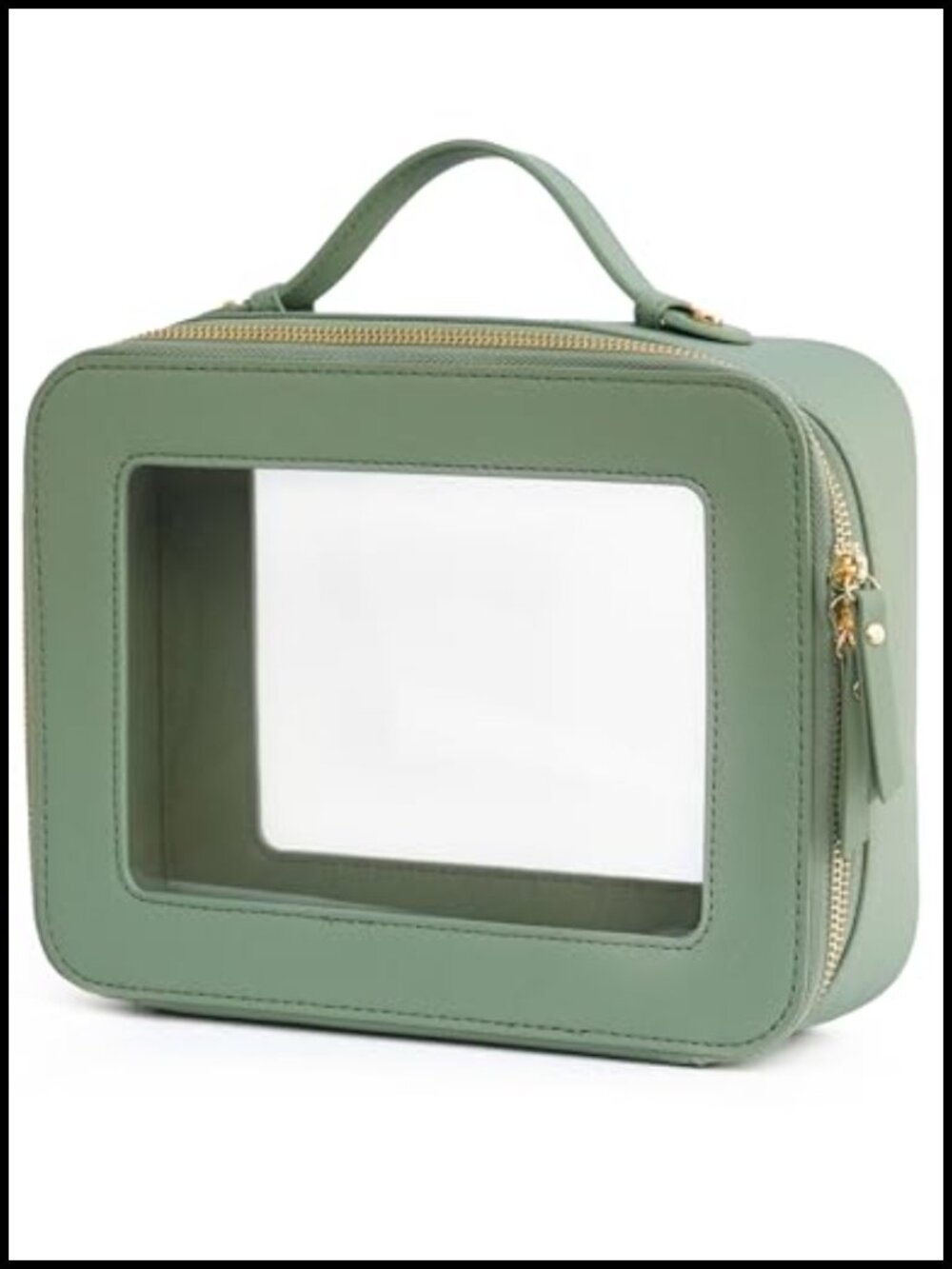 Clear Makeup Bag Saffiano Faux Leather Travel Cosmetic Case with Handle